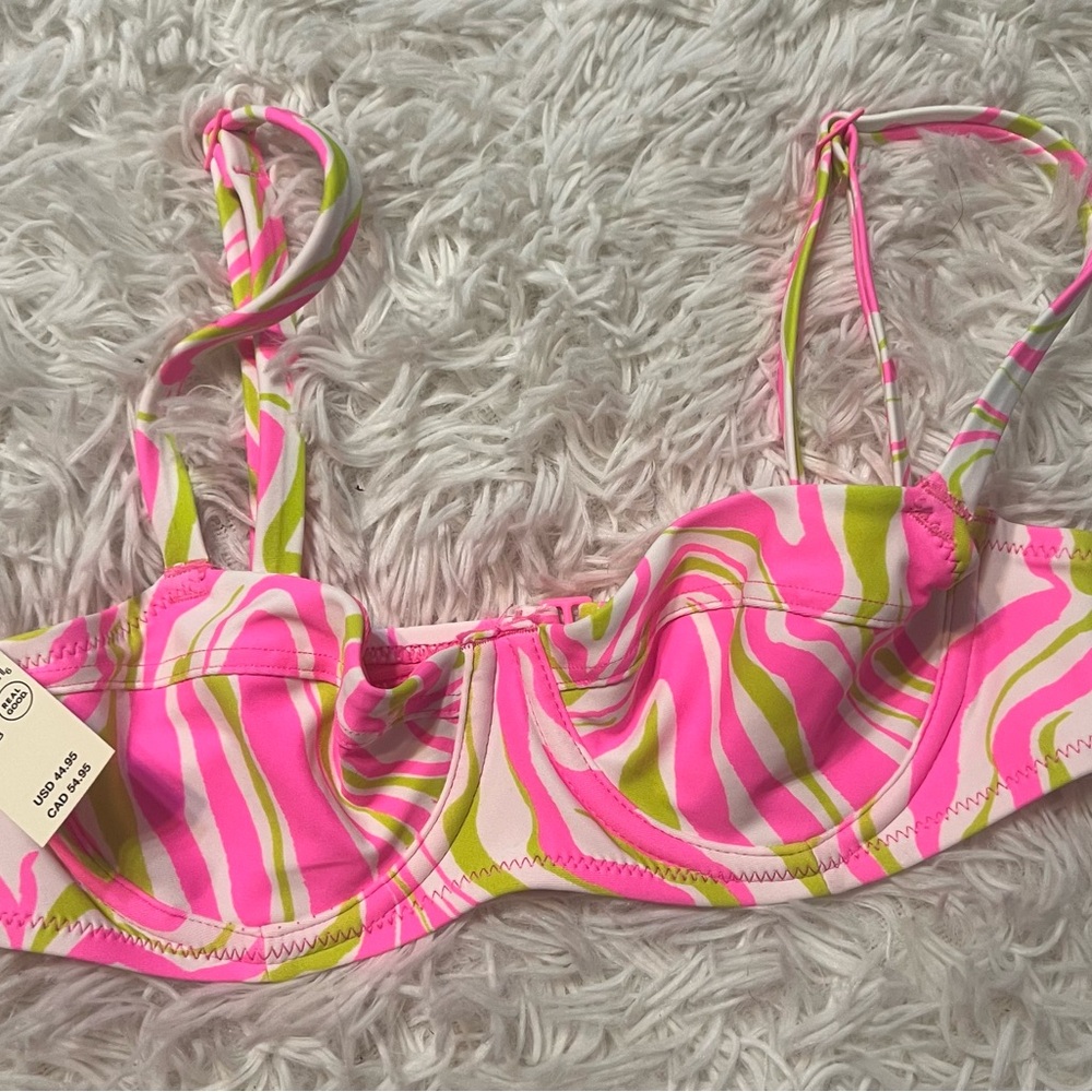 Aerie bikini top size 32B Pink and Green Swirl new with tags